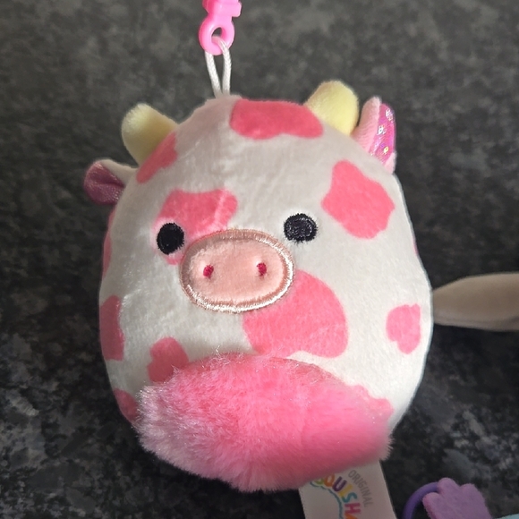 Squishmallows Evangelica The Pink Cow Clip-On Plush Buddies Bag Charm - Picture 2 of 9